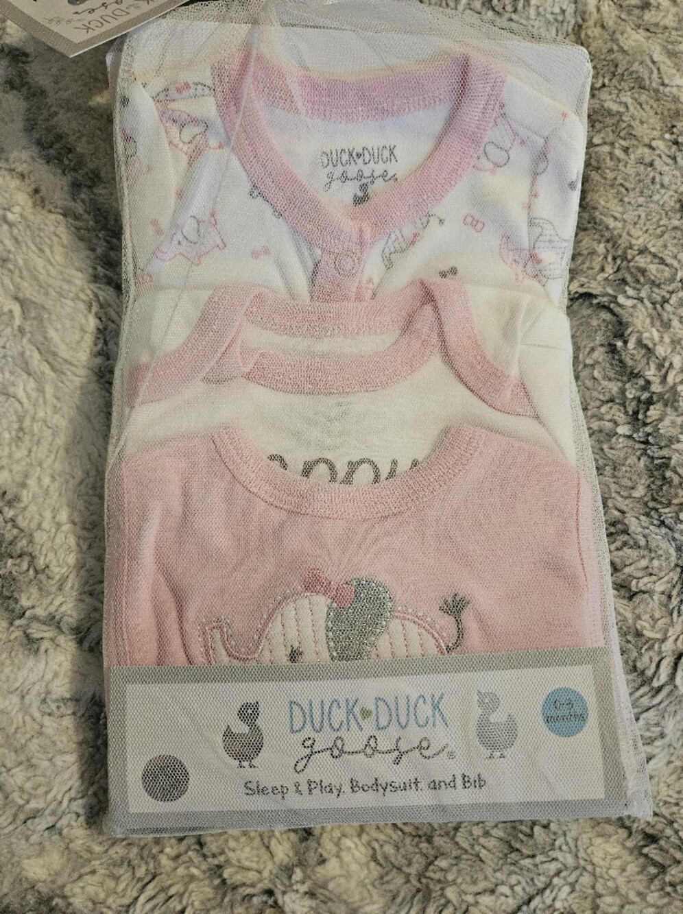 Girls Pink Sleep & Play Bodysuit and Bib Set